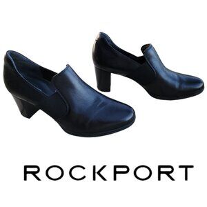 Rockport Truflex Trutech Black Leather Loafer Block Heels 9.5